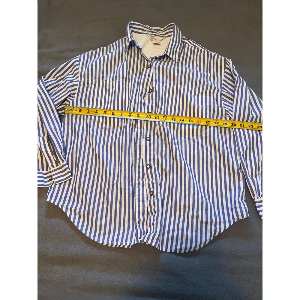 American Weekend Button Down Shirt Blue White Striped Large Vintage Coastal
